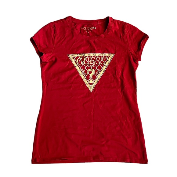 Guess Red Tee with Gold Geometric Design - Picture 1 of 4